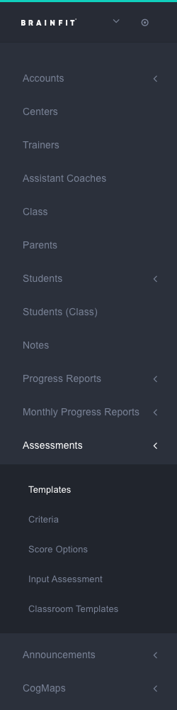 Assessments menu, expanded to Templates